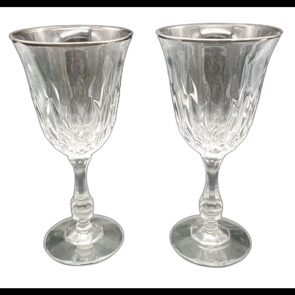 2 Vtg Fostoria Kimberly Platinum Water Wine Goblets Glasses Lead Crystal 6.5"